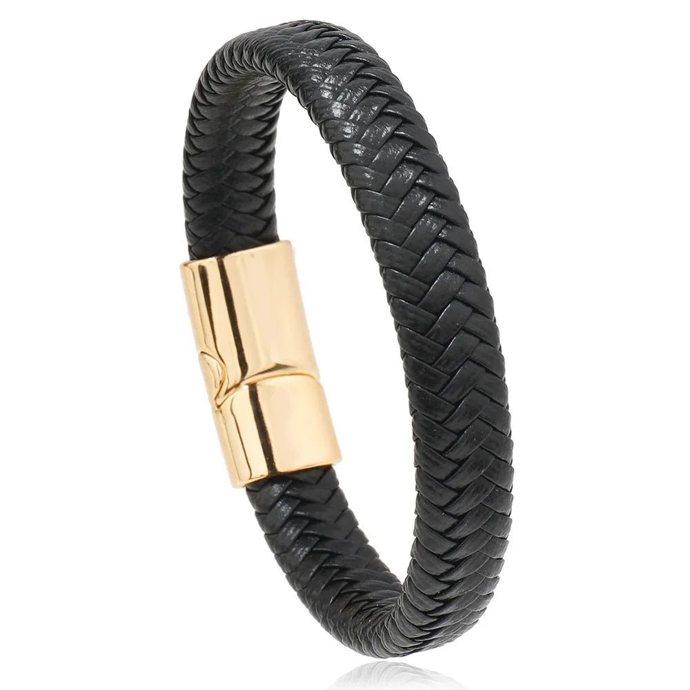 NextMove Executive Leather Bangle — Gold Edition